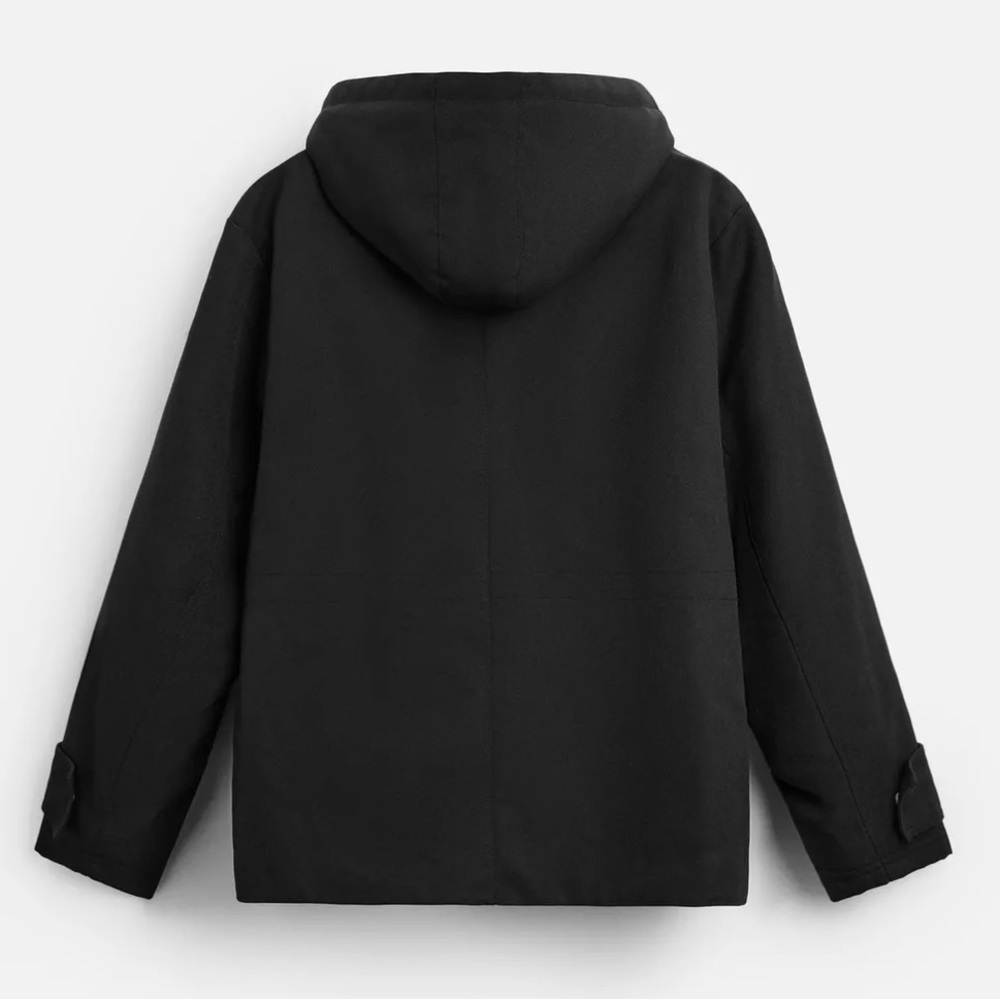 Zara New Men’s Padded Hooded Parka Black Sz Large - Picture 3 of 14